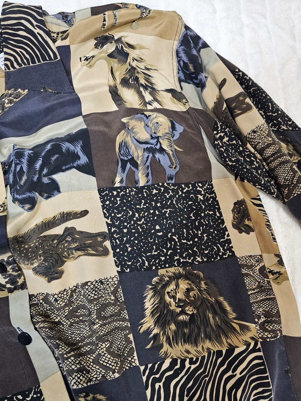 Vintage Dorman 100% Silk Safari Animal Print Button Up Blouse Shirt XL 90s - Picture 5 of 10